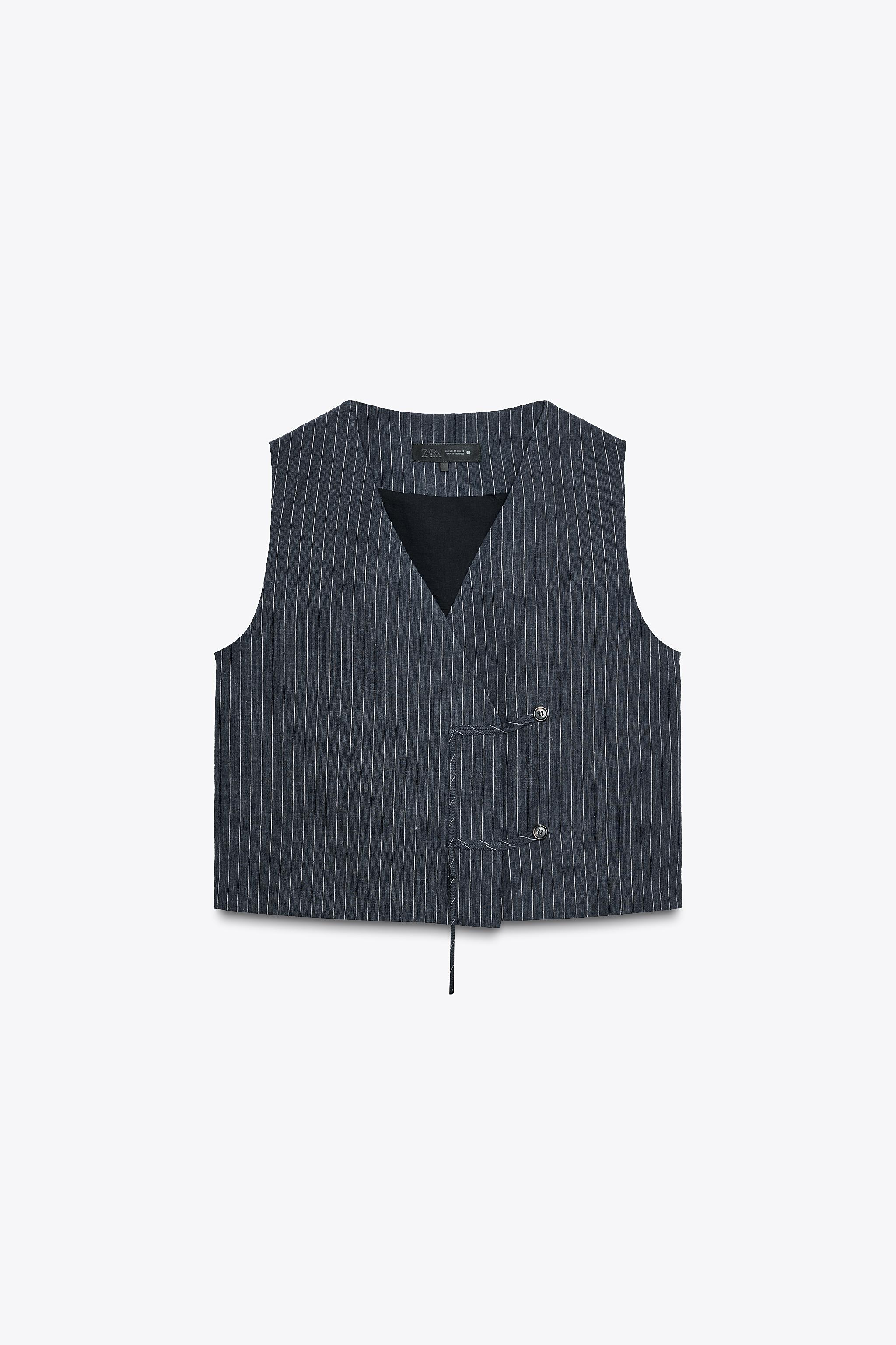 リネンストライプベスト ZW COLLECTION - マリンブルー | ZARA