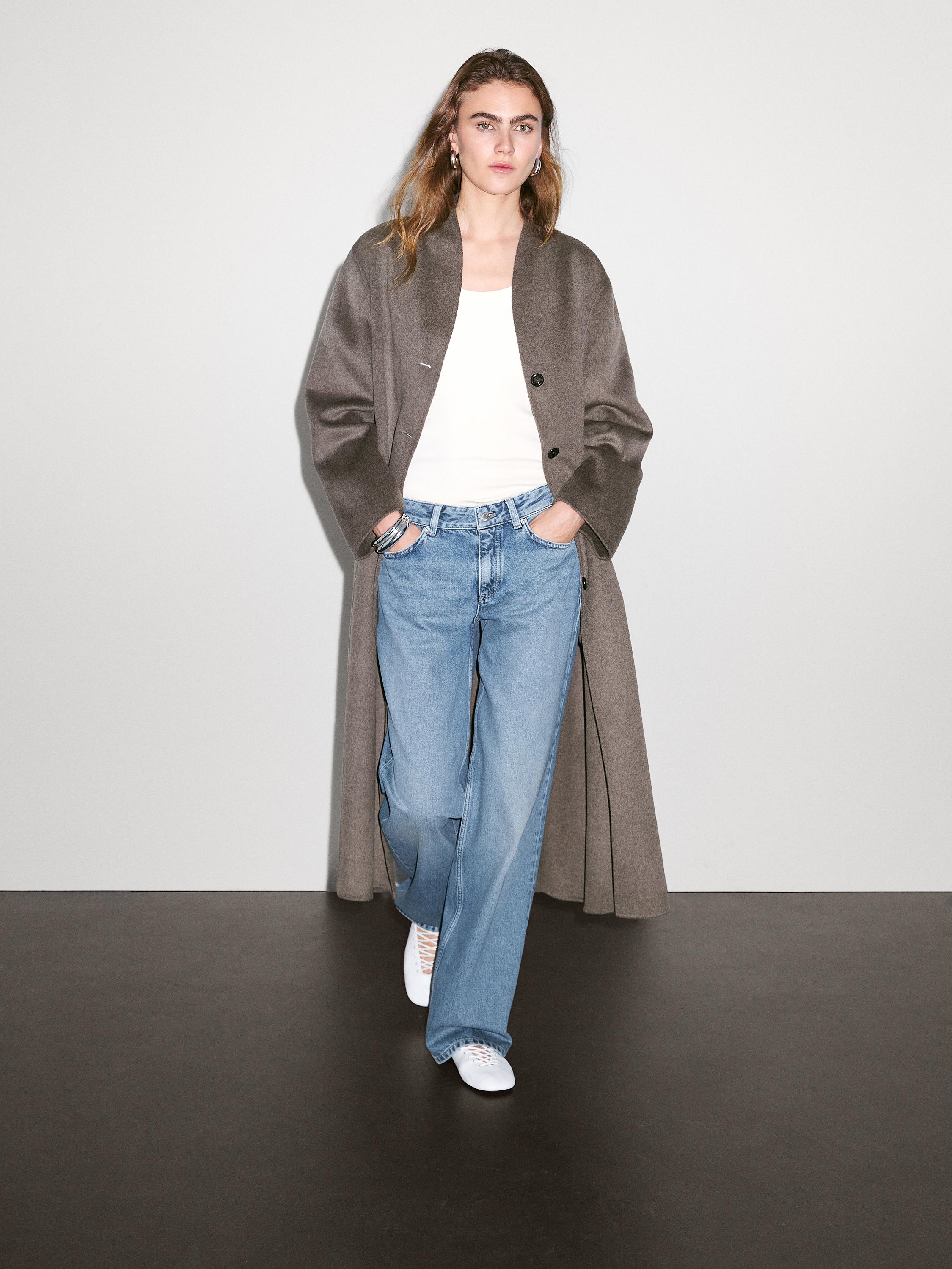 Manteau à col montant en laine mélangée
