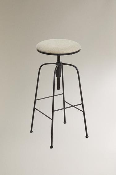 LINEN SWIVEL BAR STOOL - Black / Ecru by Zara - Image 1