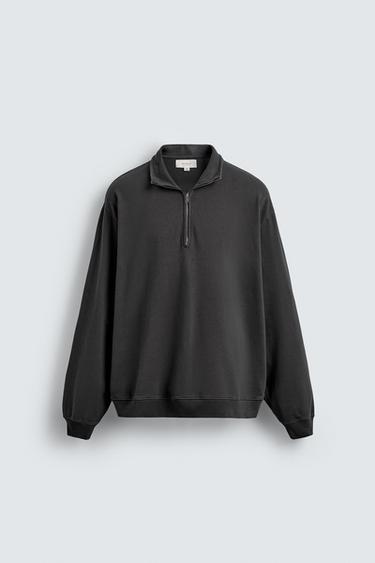 WASHED QUARTER-ZIP SWEATSHIRT - Dark grey by Zara