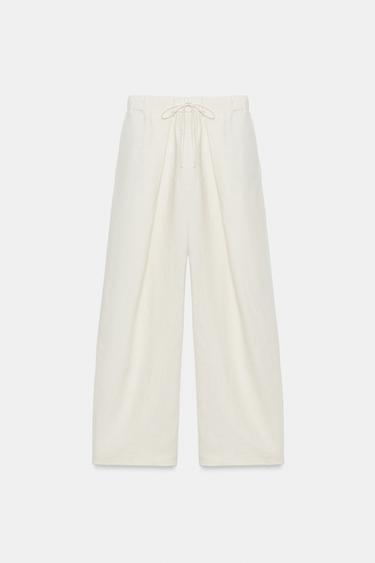 100% LINEN PLEATED PANTS ZW COLLECTION — Ecru 2
