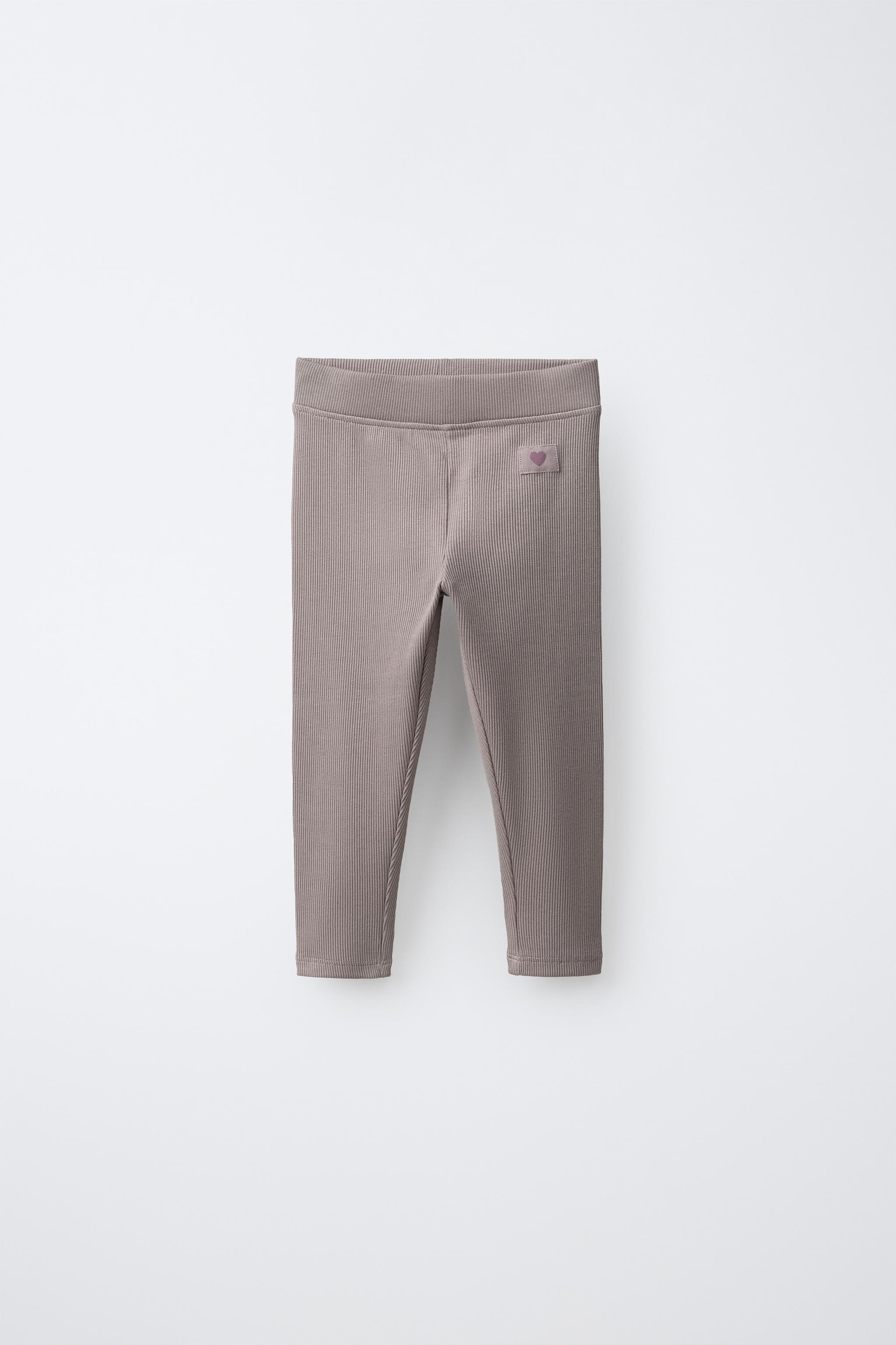 LABEL DETAIL RIBBED LEGGINGS — Taupe gray