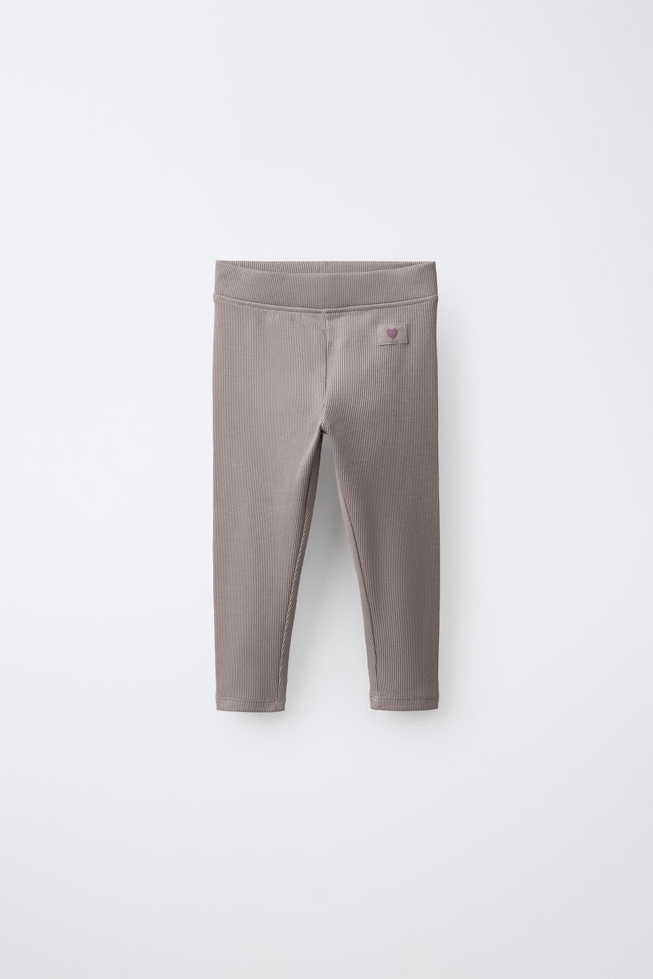 LABEL DETAIL RIBBED LEGGINGS — Taupe gray