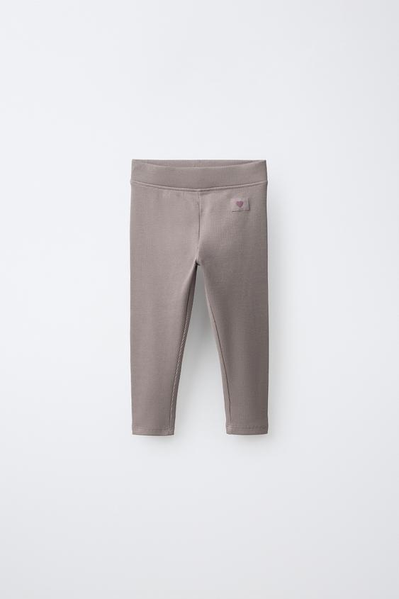 Zara LABEL DETAIL RIBBED LEGGINGS - Taupe gray - Image 0