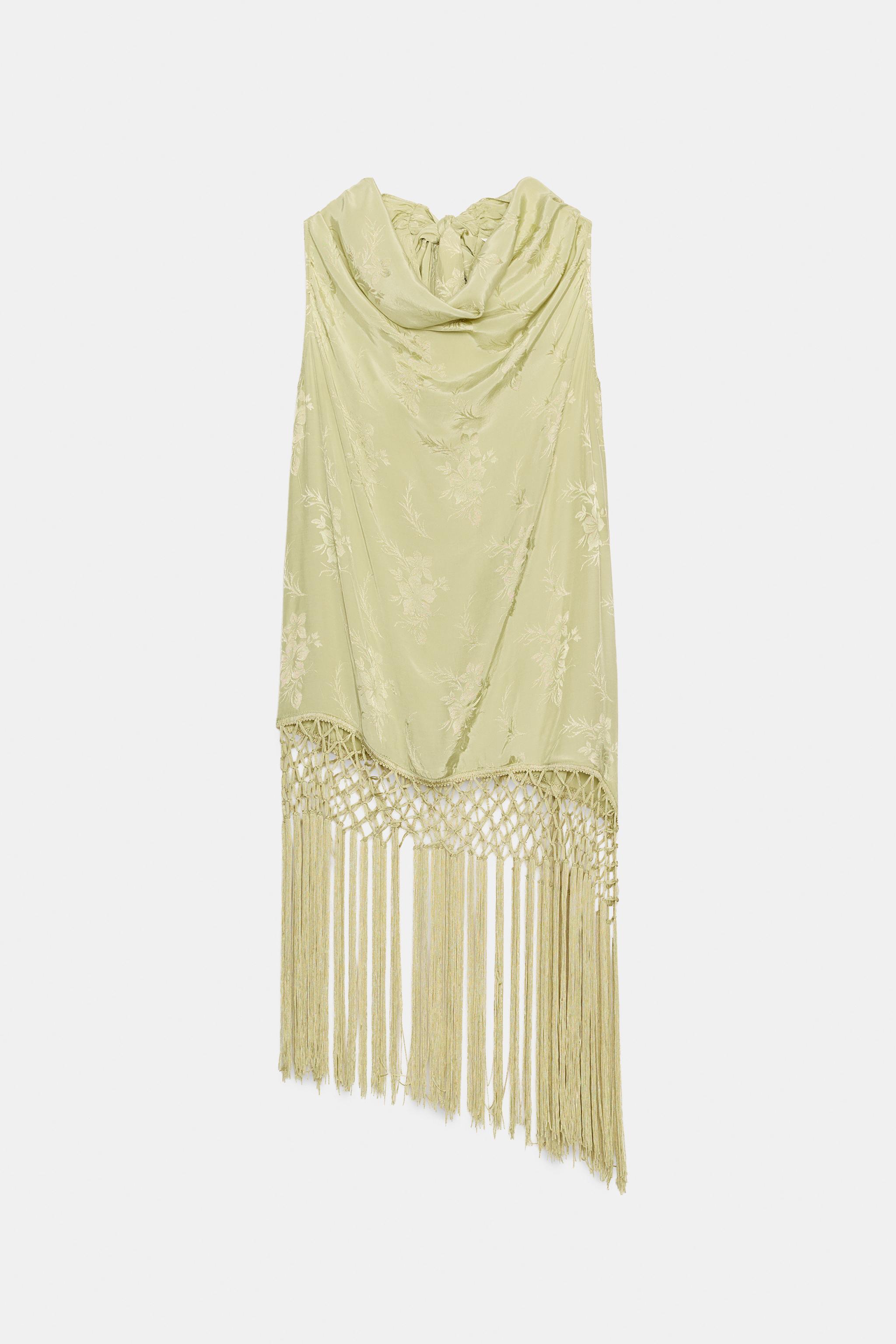 Женские рубашки Zara ZW COLLECTION FRINGED JACQUARD TOP — фото 9