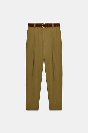 DARTED TROUSERS WITH BELT - Khaki by Zara - Image 7