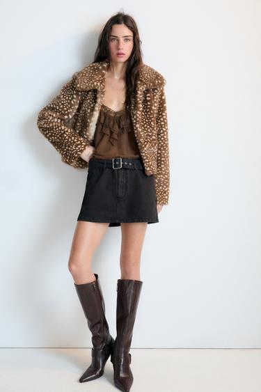 CAZADORA EFECTO PELO ESTAMPADO - Marrón / Crudo de Zara