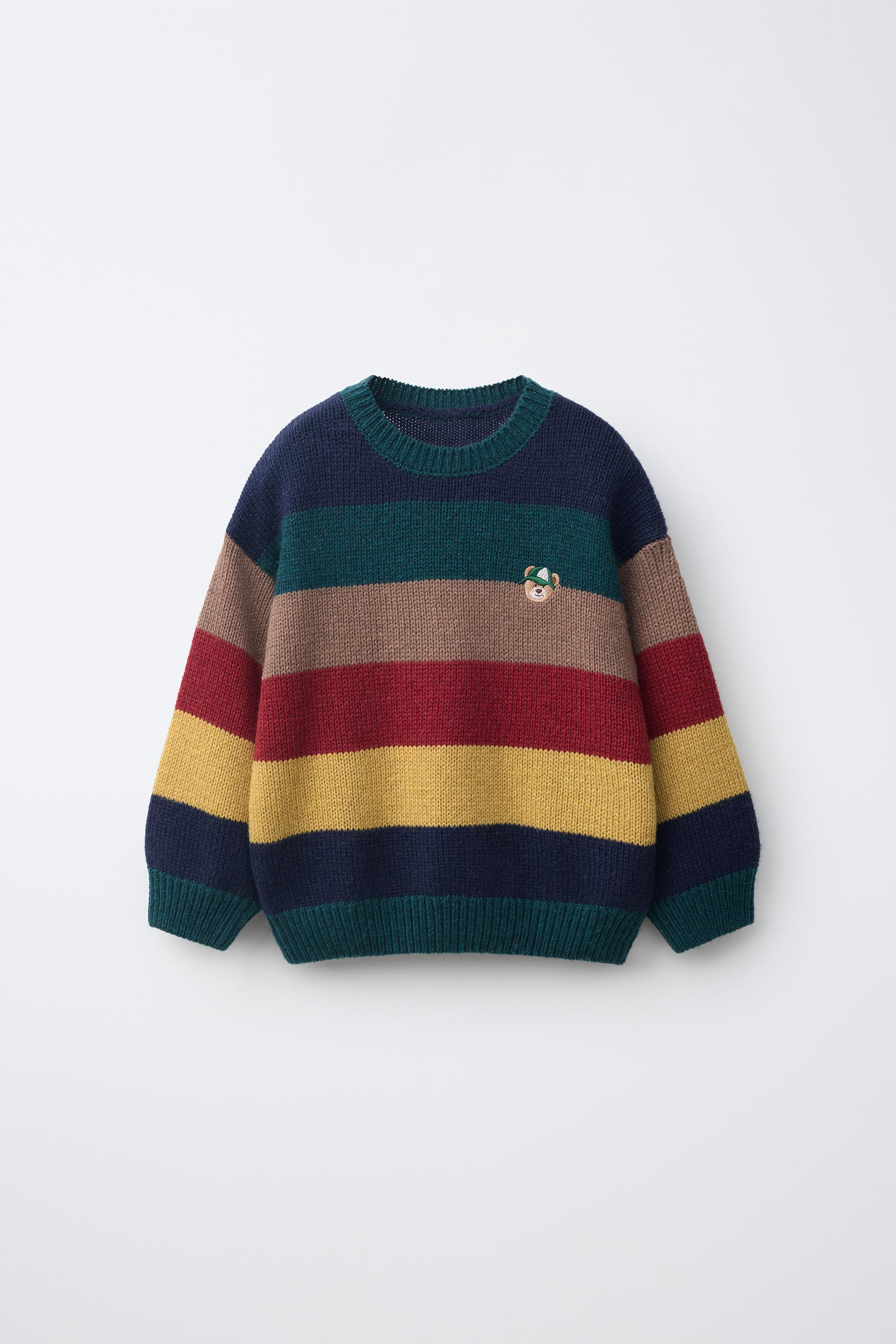 WOOL-BLEND STRIPED EMBROIDERED BEAR JUMPER — Striped