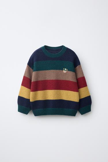 STRIPED KNIT JUMPER WITH EMBROIDERED BEAR - Stripes by Zara