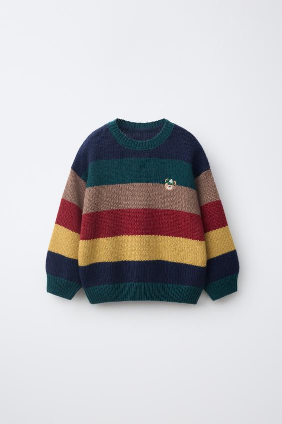 STRIPED KNIT JUMPER WITH EMBROIDERED BEAR - Stripes by Zara - Image 0