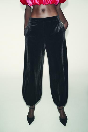 PANTALÓN BOMBACHO TERCIOPELO - Negro de Zara