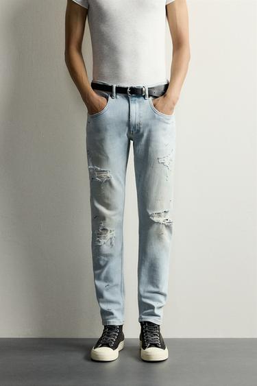 JEANS SKINNY FIT ME GRISJE - E kaltër e hapur nga Zara