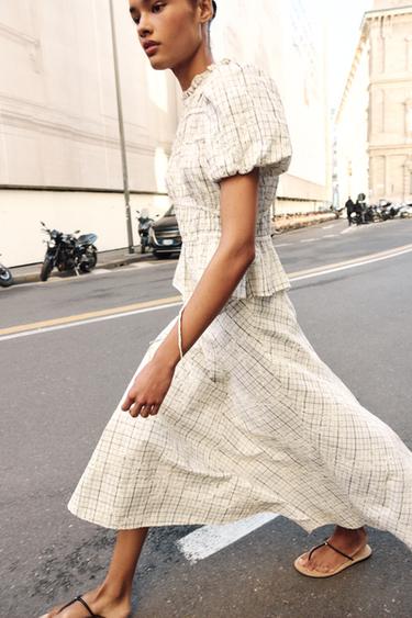 JUPE À CARREAUX BRODÉS AVEC LACETS - Blanc / Noir de Zara - Image 2