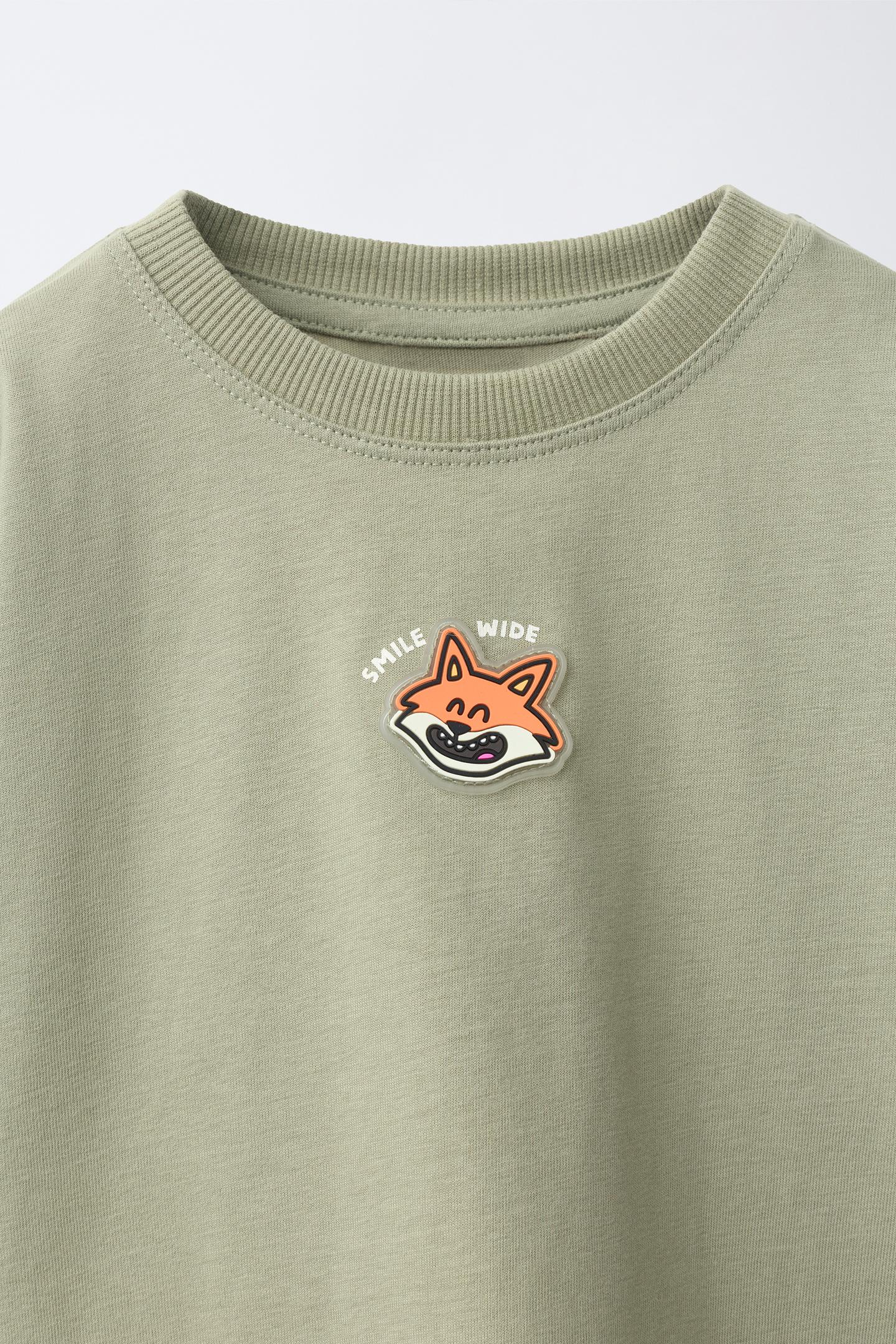 Детская футболка Zara Rubberized Fox Patch, цвет: Светлый хаки — фото 3
