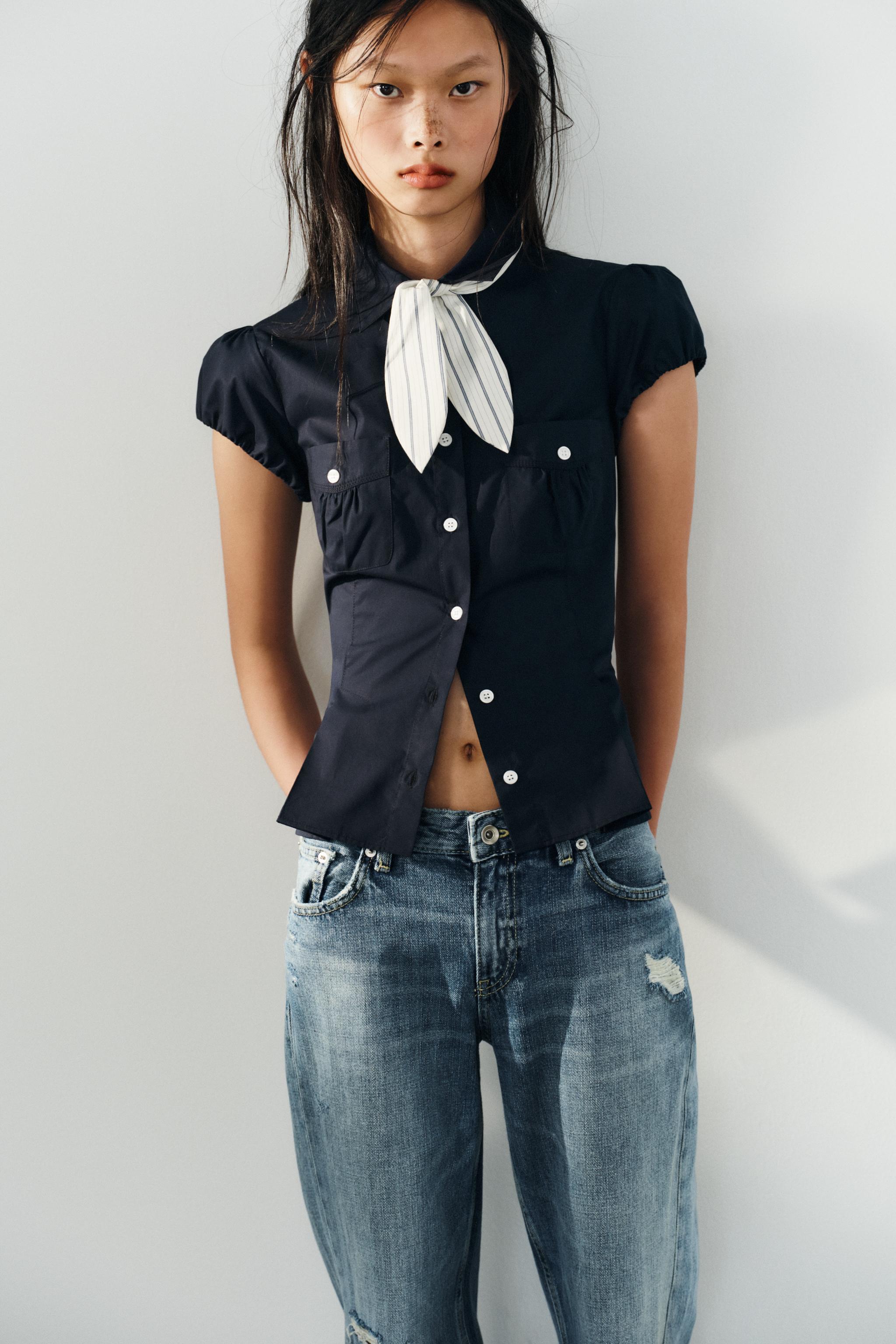 FITTED SHIRT WITH POCKETS AND SCARF DETAIL