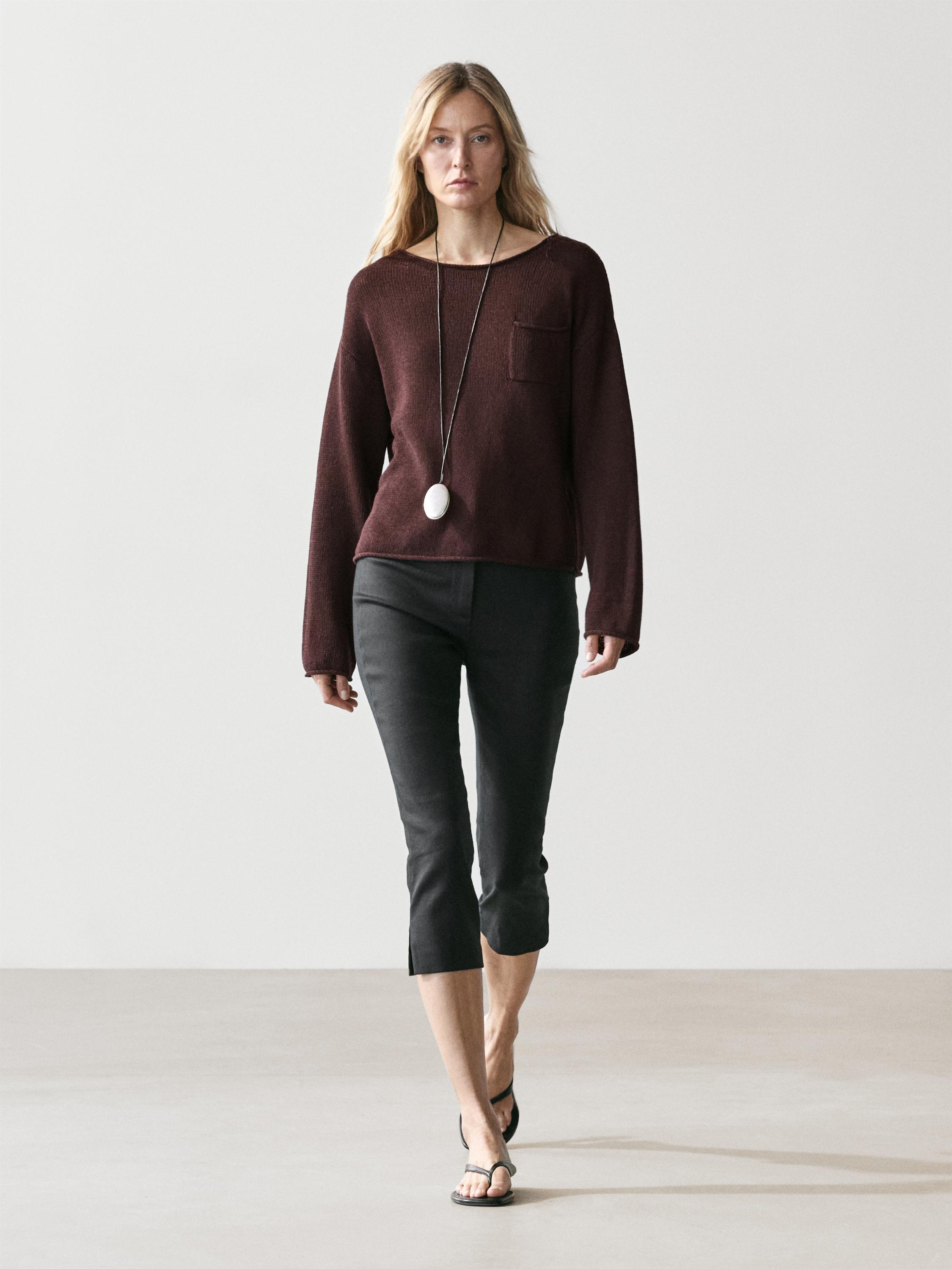 Cotton and linen knit sweater with pocket detail