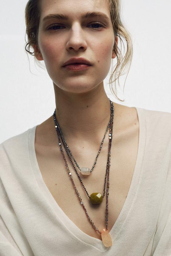 THREE-PACK OF BEADED STONE NECKLACES from Zara - $45.90