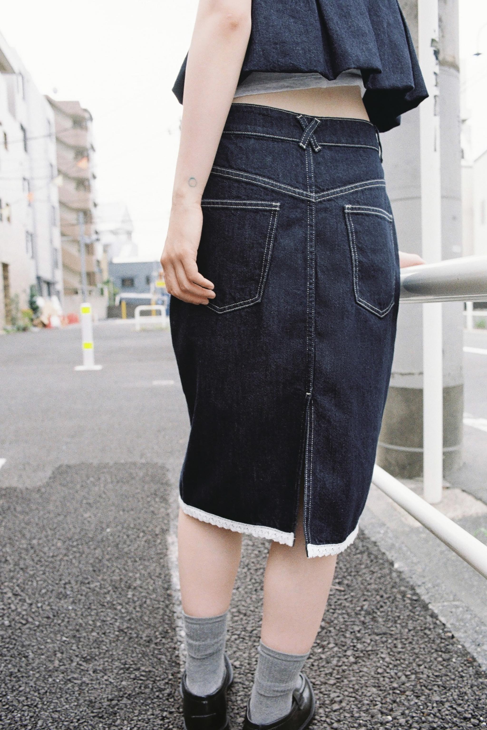 Z1975 レーストリム デニムミディスカート - ブルー | ZARA Japan / 日本