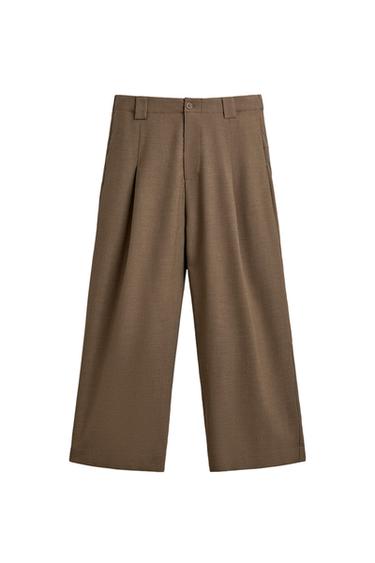 QUẦN VẢI RŨ DÁNG BALLOON FIT XẾP LI - Màu be từ Zara