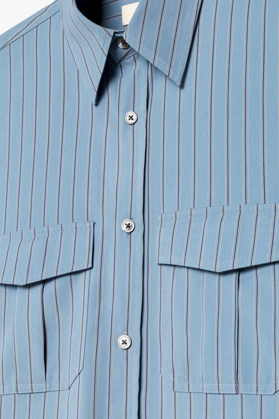 CHEMISE RELAXED FIT RAYURES ET POCHES - Bleu de Zara - Image 2