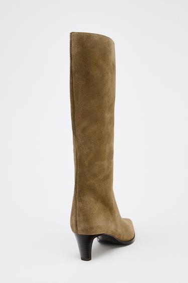 SPLIT SUEDE KITTEN HEEL BOOTS - Brown by Zara - Image 4