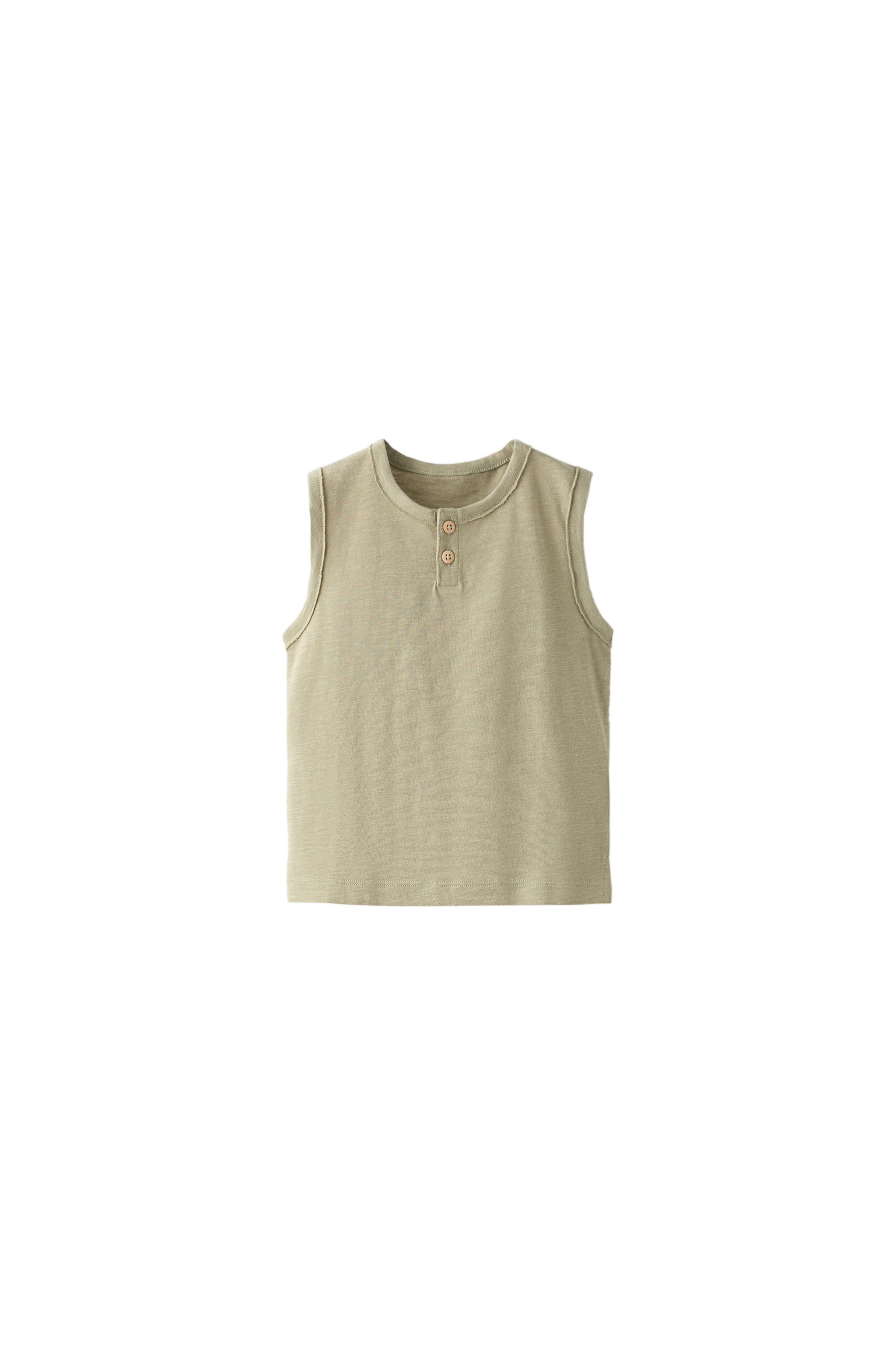 SLEEVELESS HENLEY TOP - Khaki | ZARA Australia