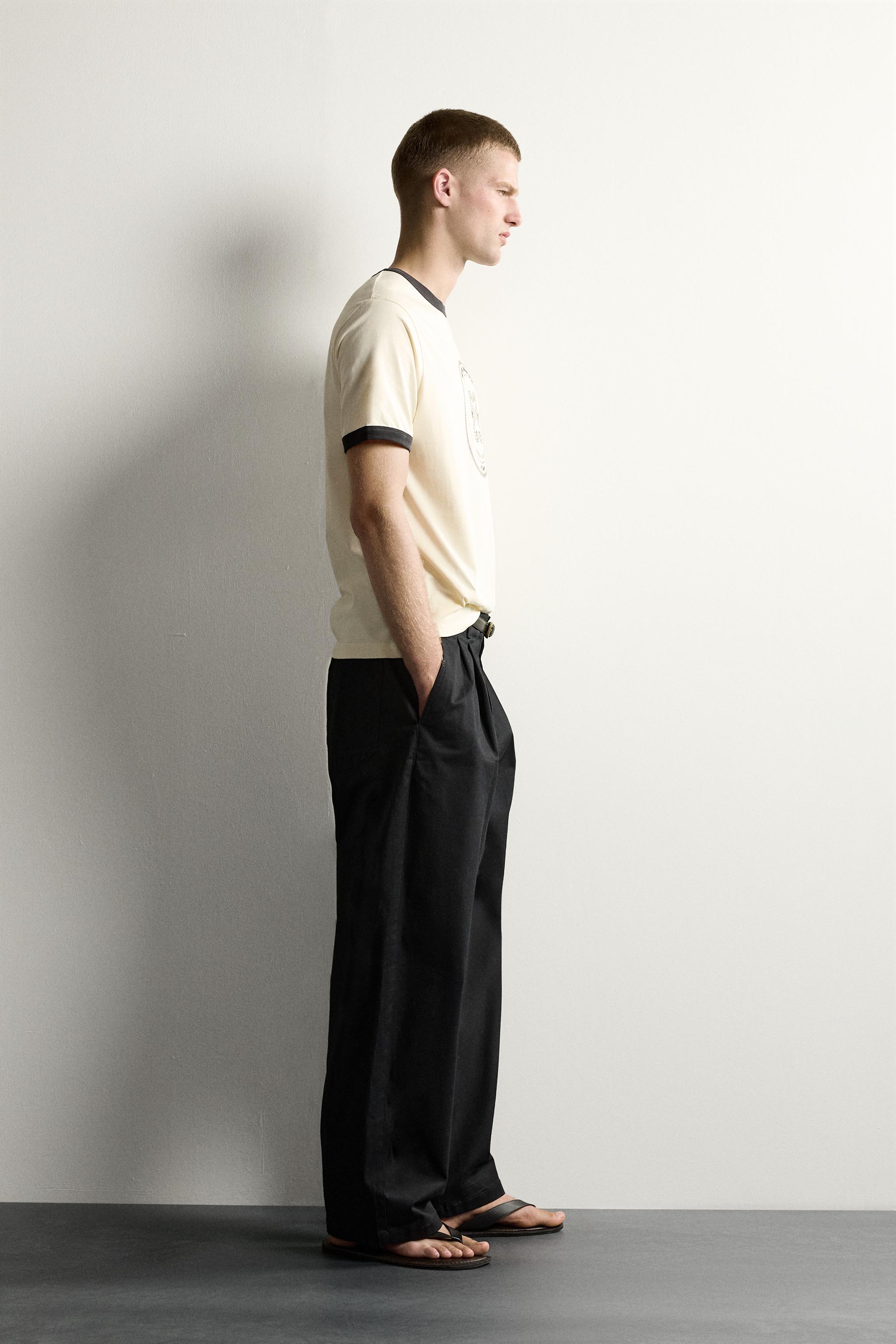 Мужские футболки Zara RINGER CONTRAST RIBBED GRAPHIC T-SHIRT — фото 4