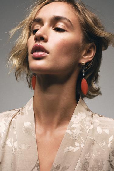 Zara JEWEL AND STONE EARRINGS - Coral red