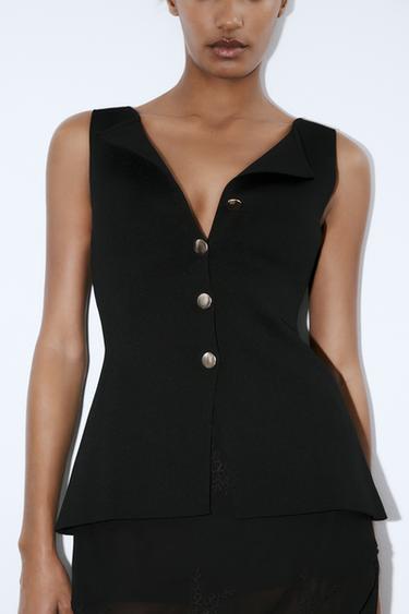 Zara BUTTONED VEST - Black