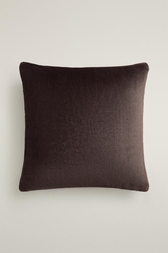 SOLID FAUX FUR CUSHION COVER - Brown by Zara - Image 0