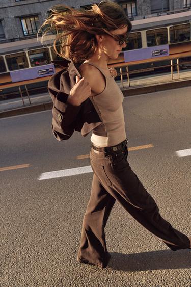 VESTE COURTE À REVERS - Marron de Zara - Image 3