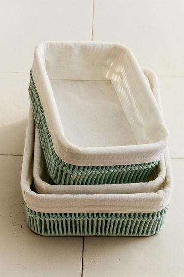 CORBEILLE RECTANGULAIRE DOUBLURE COTON - Vert d'eau de Zara