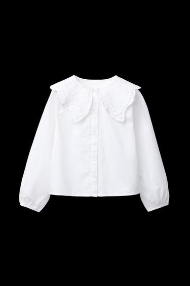 Zara EMBROIDERED COLLAR SHIRT - White - Image 0