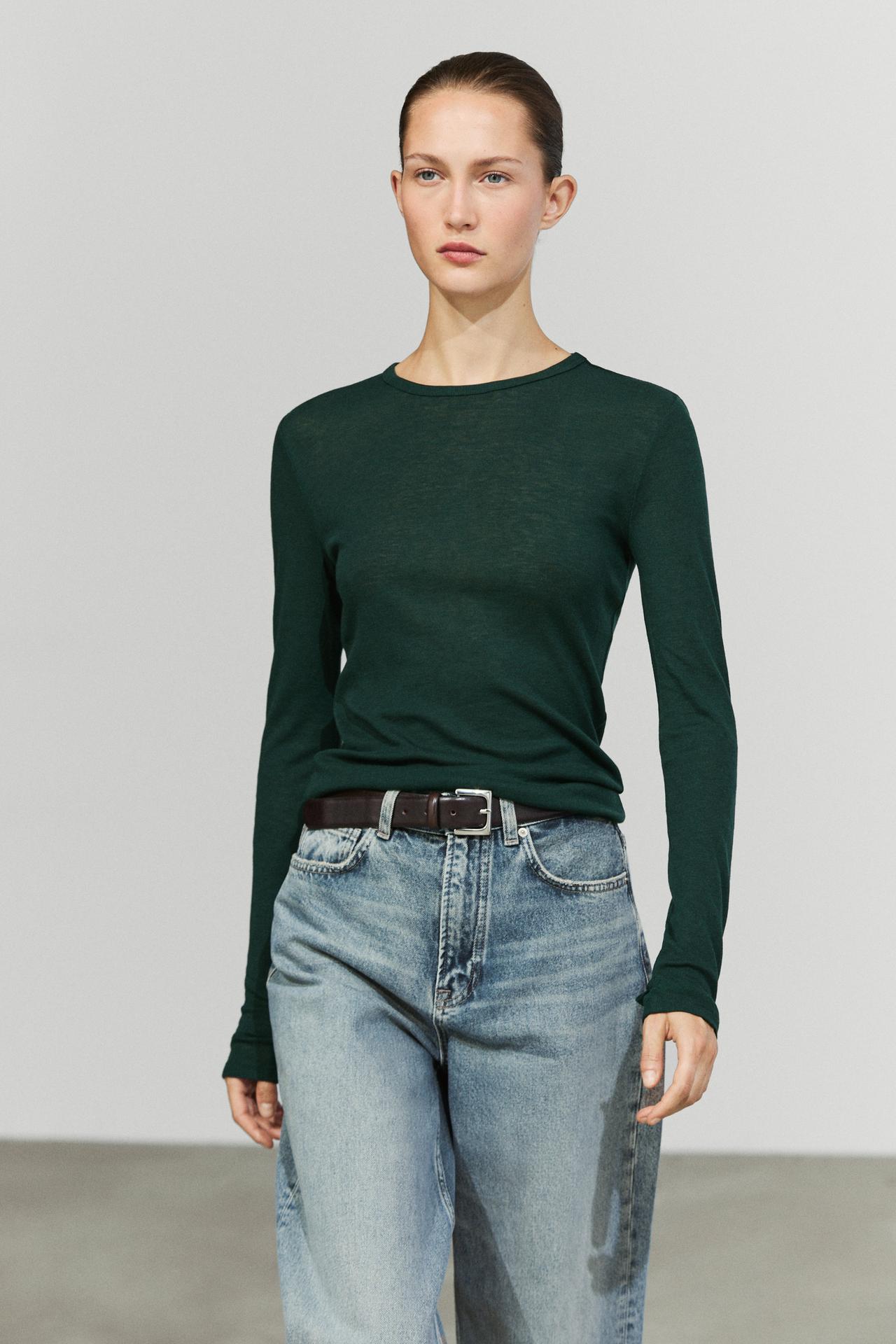 Long sleeve wool-blend T-shirt — 