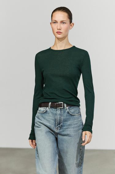 Long sleeve wool-blend T-shirt —  2