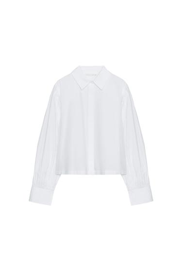 ZW COLLECTION POPLIN PUFF SLEEVE SHIRT - White by Zara