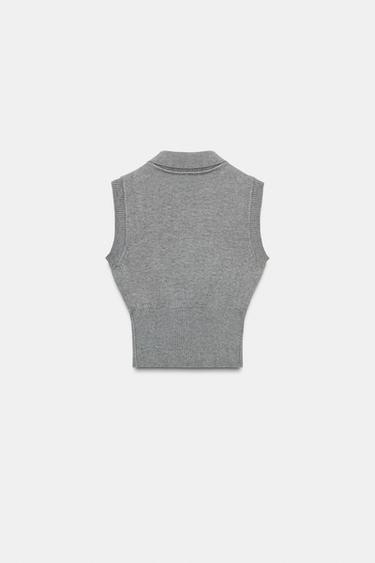 TOP GILET EN MAILLE COL POLO - Gris clair de Zara - Image 7