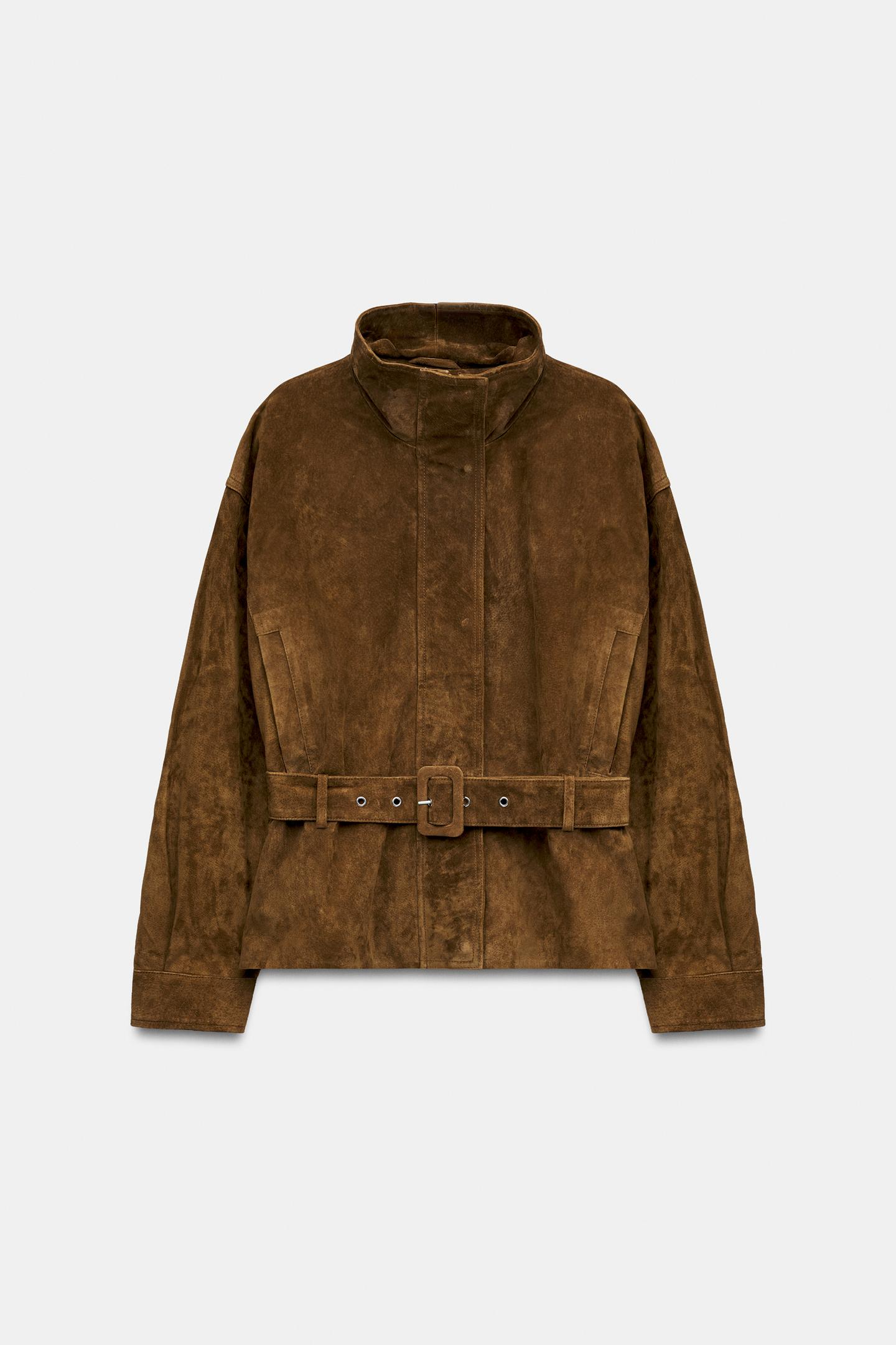 Женская куртка Zara 100% Leather Belted, цвет: Коричневый — фото 6