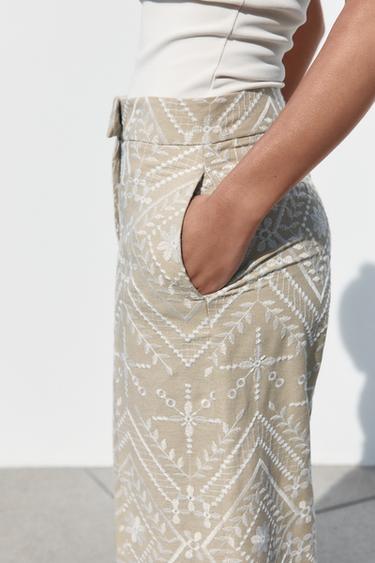 PANTALON JUPE-CULOTTE BRODÉ - Écru / Beige de Zara - Image 5