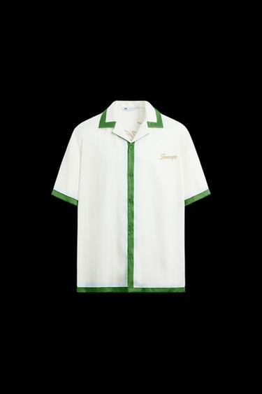 Zara PRINTED SATIN SHIRT - Green