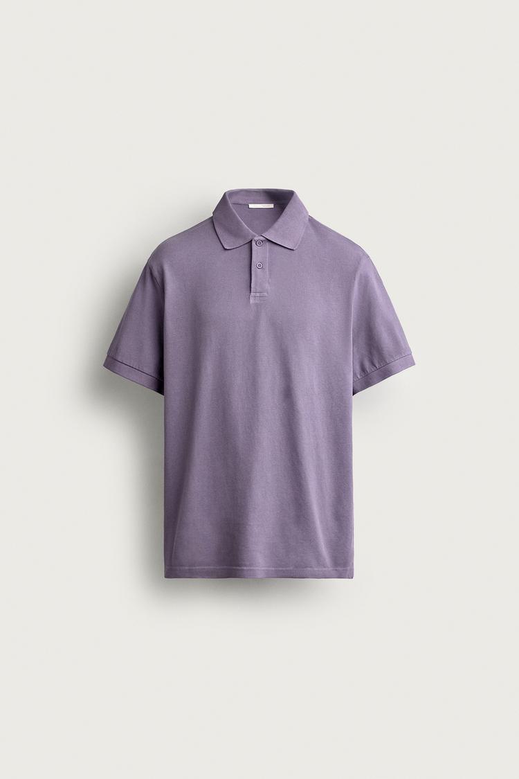 WASHED REGULAR FIT PIQUÉ POLO — Violet