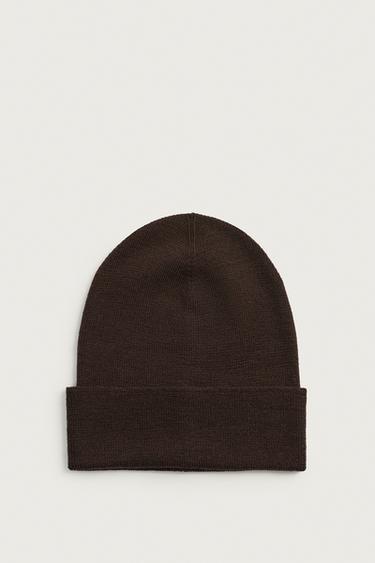 GORRO PUNTO 100% LANA - Marrón de Zara