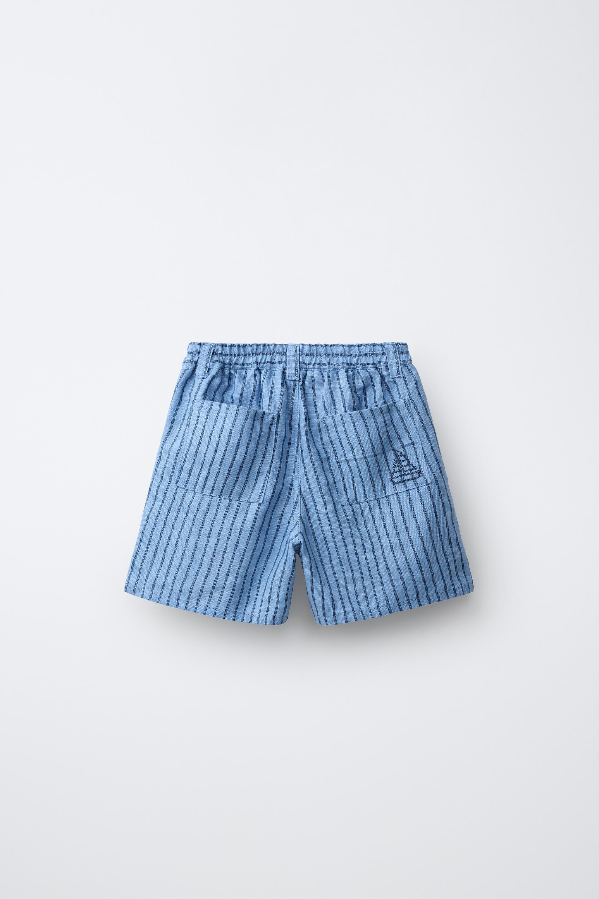 100% LINEN STRIPED SHORTS — striped