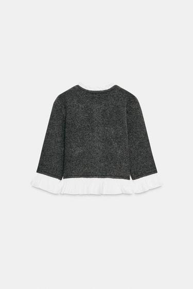 Zara POPLIN TRIM COMBINATION CARDIGAN - Dark gray