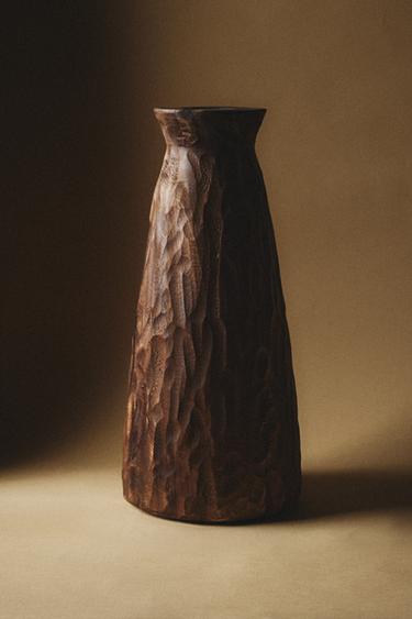 DECORATIVE WOODEN VASE - Khaki by Zara