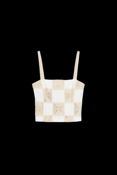 INTERLOCK PATCHWORK CROCHET TOP - Oyster-white by Zara - Image 0