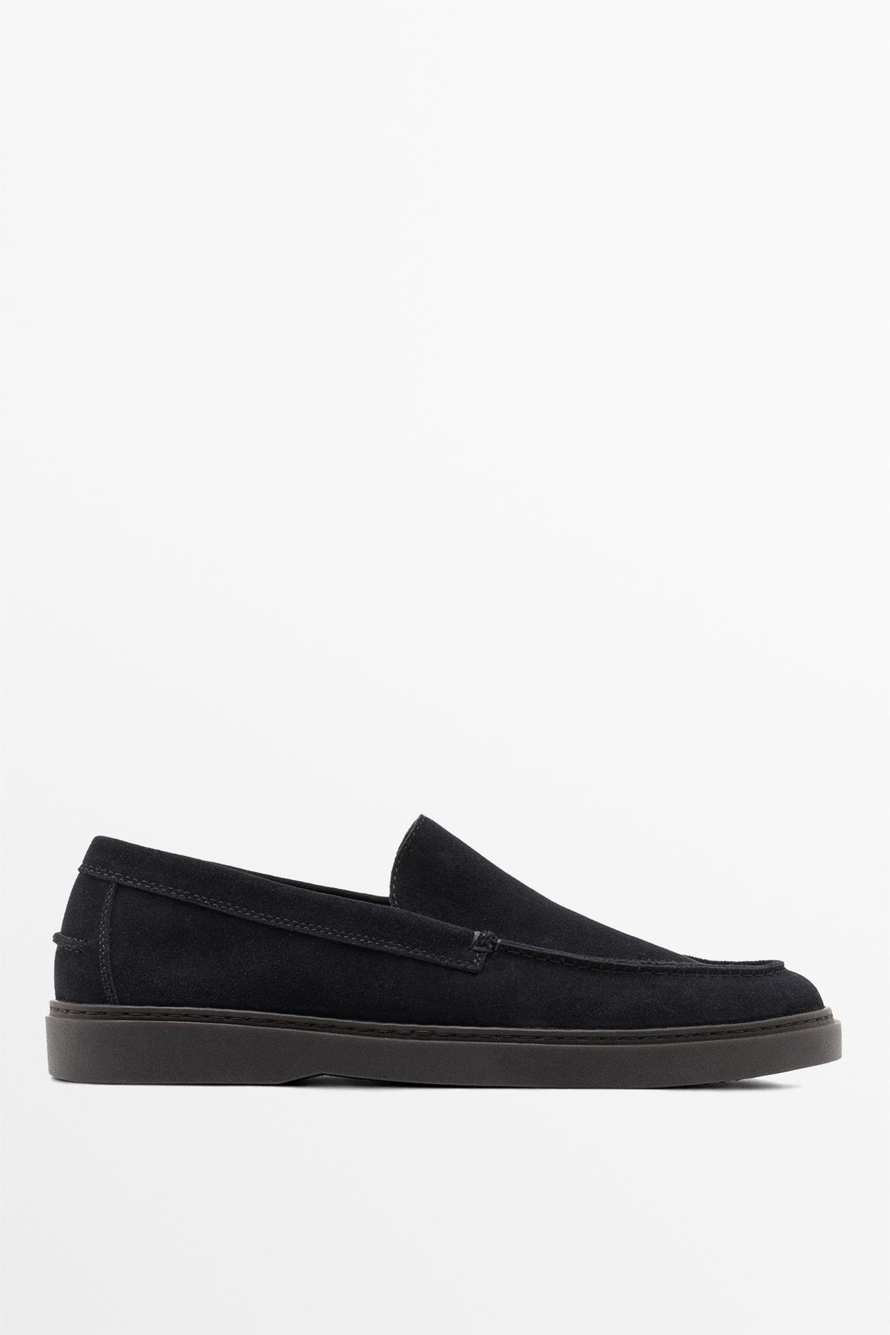 Split suede leather loafer — Navy Blue