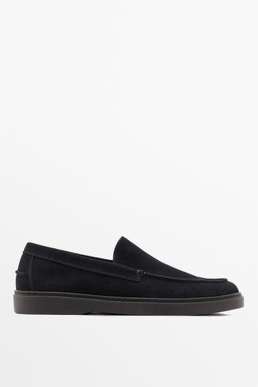 Mocassin en croûte de cuir - Bleu marine de Zara