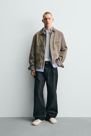 جاكيت كروب فيت بياقة كوردروي - كاكي الخاص بـ Zara - صورة 0