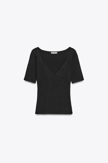 MAGLIETTA IN COTONE MODAL - Nero di Zara